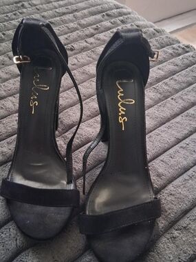 Lulu's Black Suede Ankle-Strap Block Heels